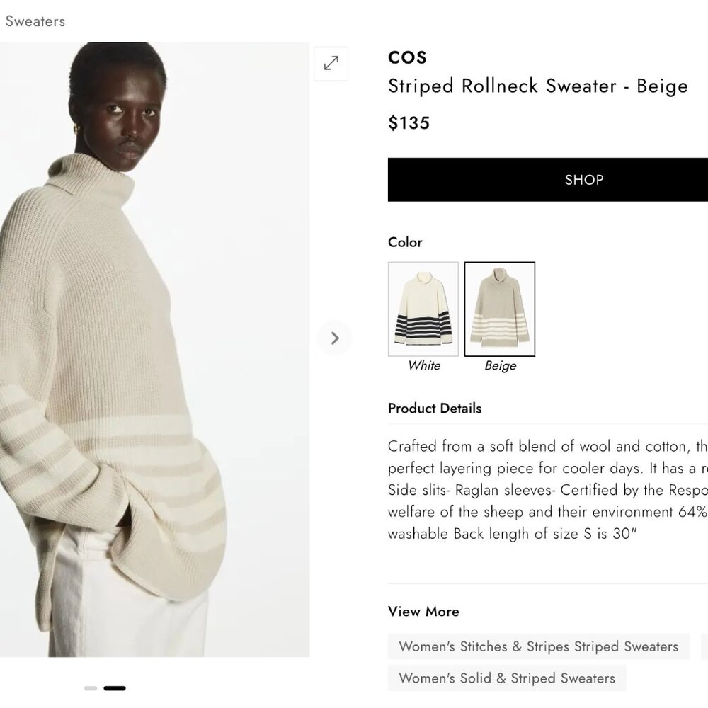 Trendy COS Rollneck beige sweater size XS